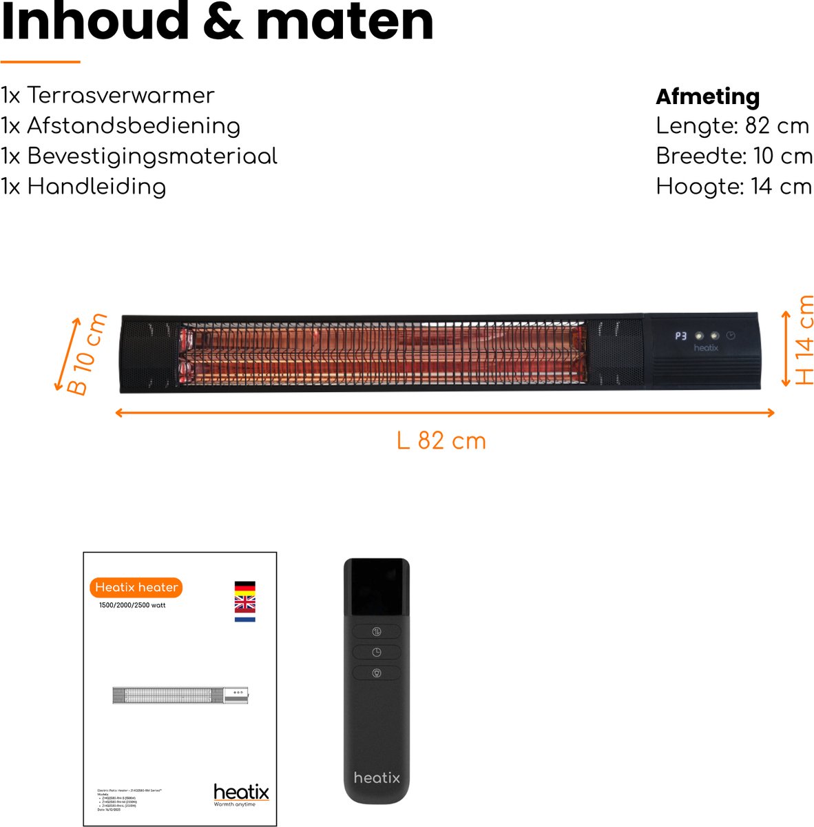 Heatix Carbon Rose Gold Terrasverwarmer – Elektrisch Infrarood Wandmodel – 2000W – Afstandsbediening – Warmtestanden – IP65 – foto 5