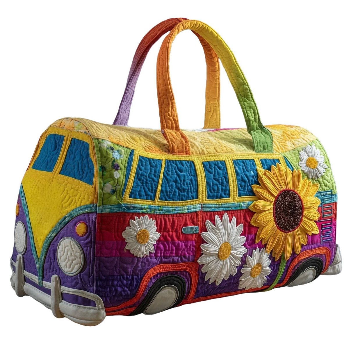Textielen tas, retro bloemenprint in 3D-stijl, boho-stijl voor reizen en sport, meerkleurig, groot (18 x 9 x 9 inch)，Model 19