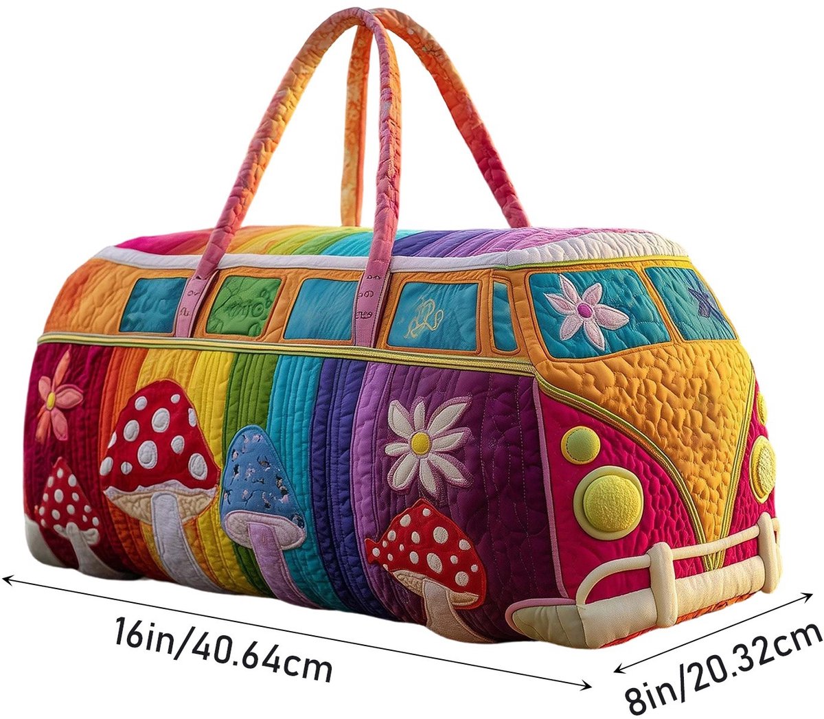 Textielen tas, retro bloemenprint in 3D-stijl, boho-stijl voor reizen en sport, meerkleurig, groot (18 x 9 x 9 inch)，Model 2022