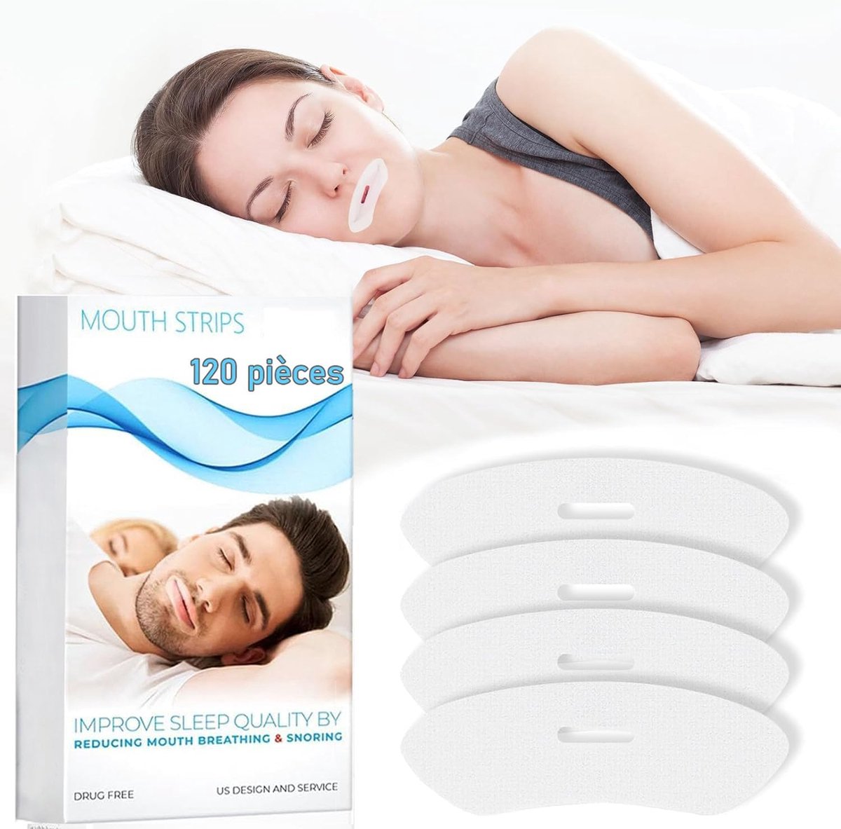 Mondtape voor het Slapen (2×120 stuks) – Anti-snurk Mondtape voor het Slapen, Mondtapen Plakband, Mondpleister voor Mannen en Vrouwen, Helpt Snurken te Stoppen, Breathe Right, Effectieve en Krachtige Anti-snurkoplossing