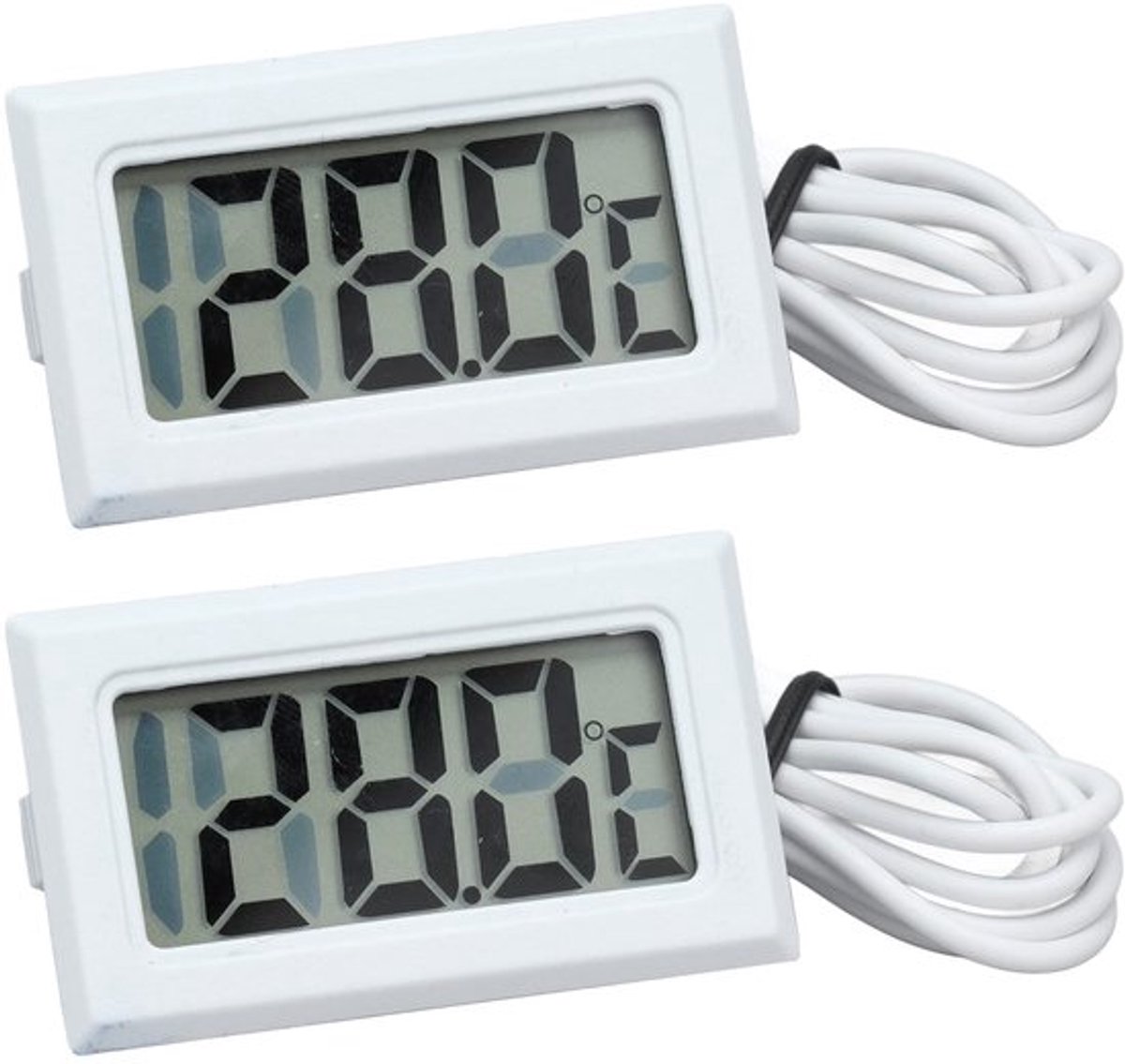 - Digitale Thermometer - Koelkast Thermometer - Groot Scherm - Wit - Onderwaterdetectie - Geschikt voor Algemene Temperatuurmetingen - 2 Stuks