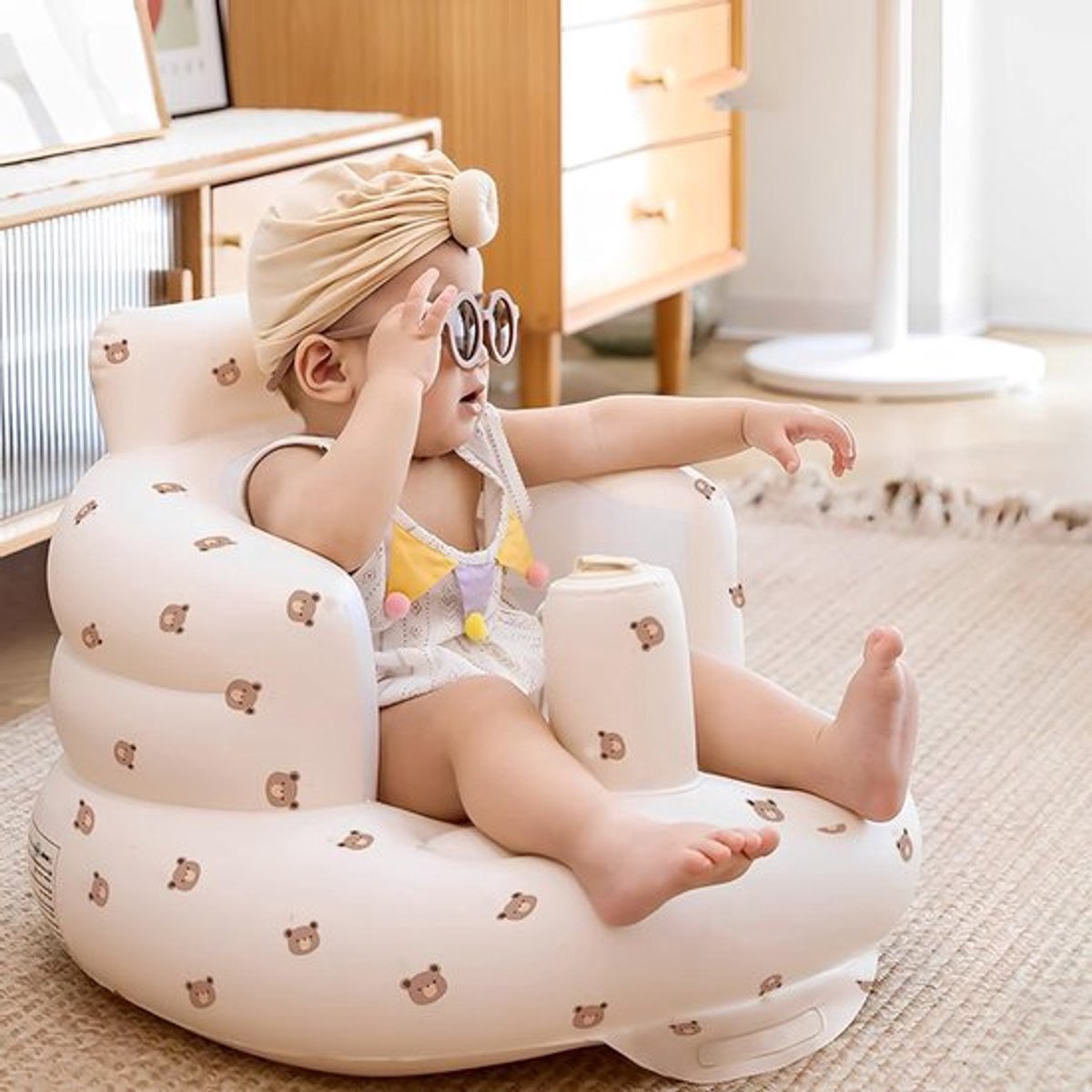 Babystoel en bankkruk voor kinderen van 6-24 maanden, opblaasbaar met ingebouwde luchtpomp.