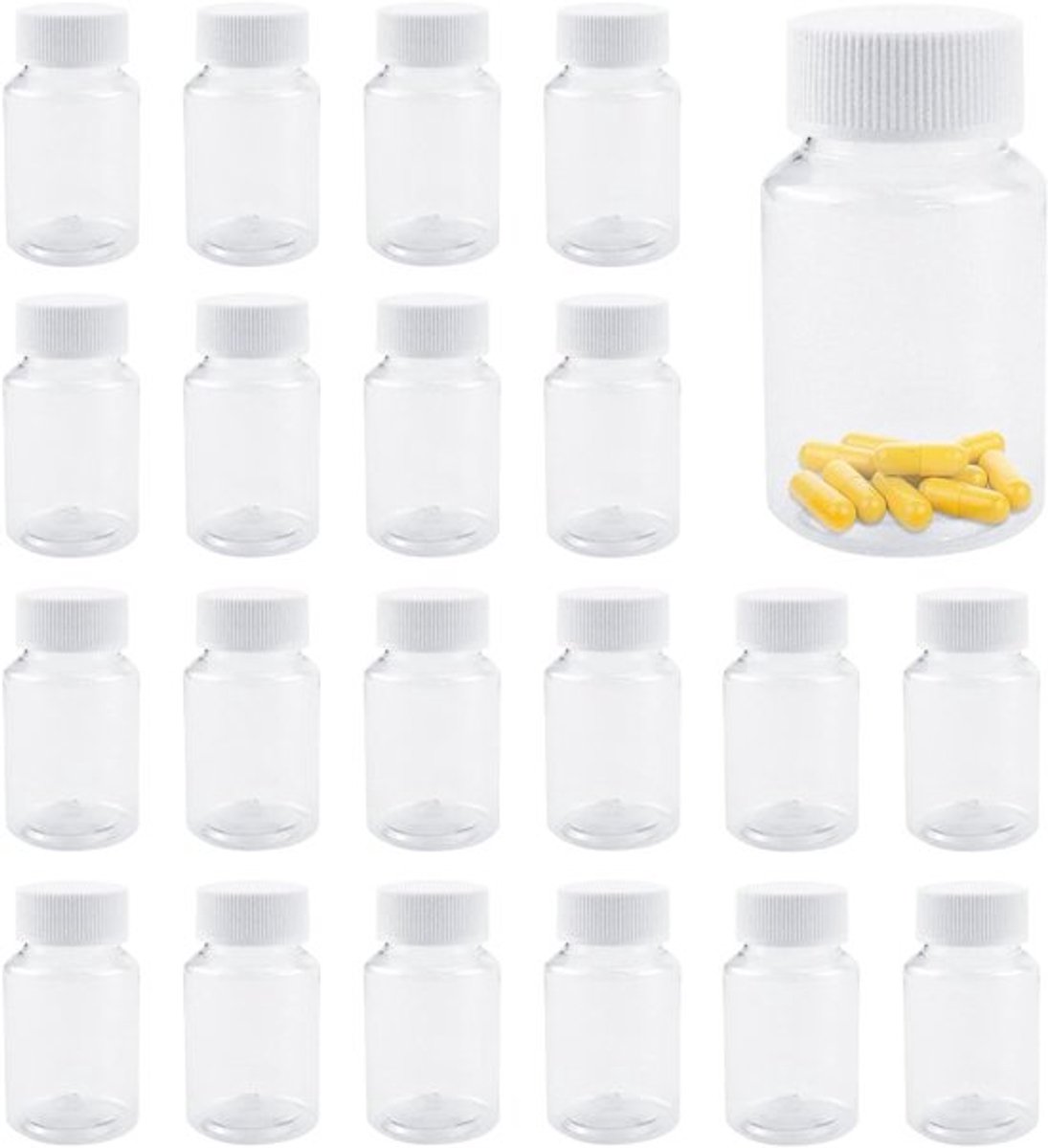 Navulbare lege plastic flessen 80 ml - 30 stuks ronde pillendoosjes voor vloeistoffen en poeders, ideaal voor reizen en opslag