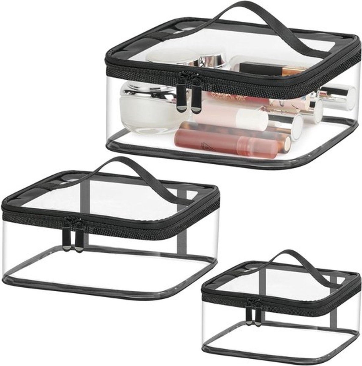 Transparante cosmetica reistas met waterdichte PVC, TSA-goedgekeurd voor familie, mannen en vrouwen, set van 3 modern gestileerde tassen
