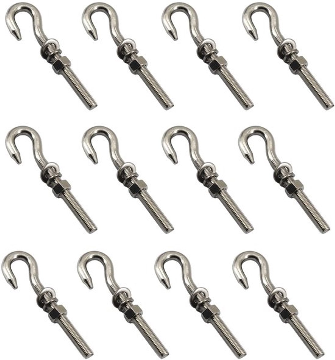 - M6 Oogbout - Sterk en duurzaam - Zilver - Schroef met moer en ringen - Geschikt voor binnen en buiten - 12 stuks