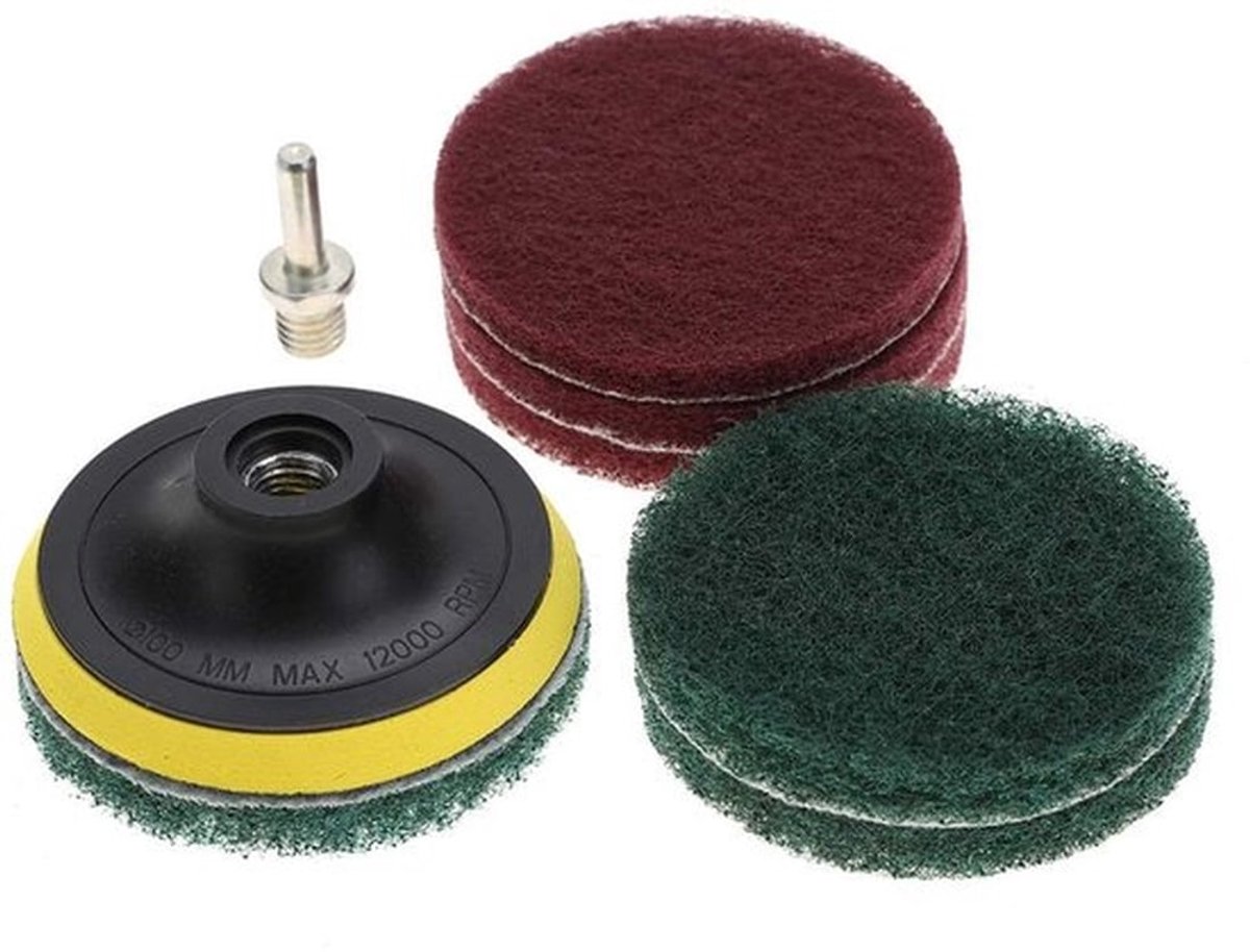 Tegelschrobborstel met nylon reinigingspads voor metaalpolijsten - Diameter 10 cm