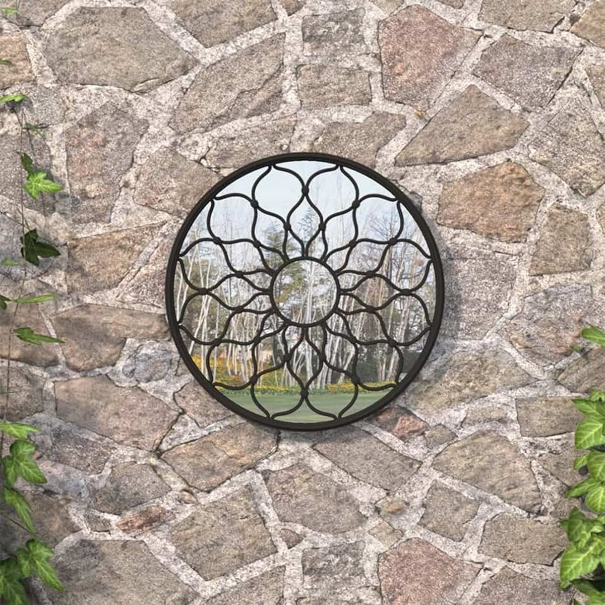 Spiegel voor tuin, buiten, muur, van ijzer voor buiten, grote spiegel, decoratieve spiegel