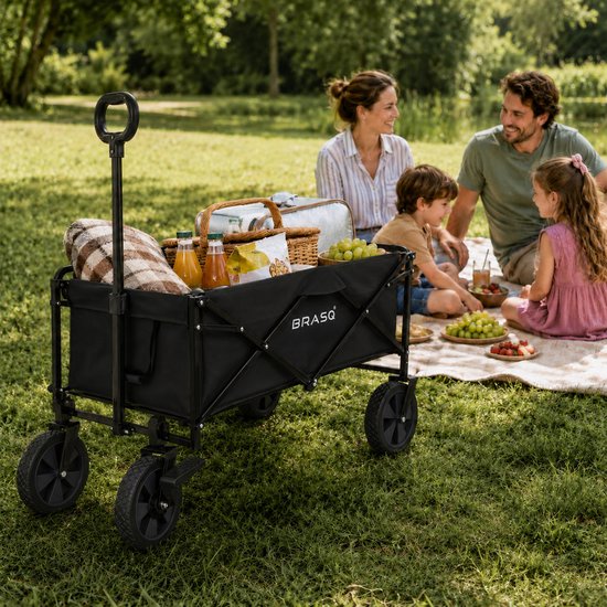 BRASQ Bolderkar Opvouwbaar Zwart - Bolderwagen met stevig frame - Draaibare wielen - Verstelbare hendel - 80 KG Draagkracht van BRASQ — afbeelding 5