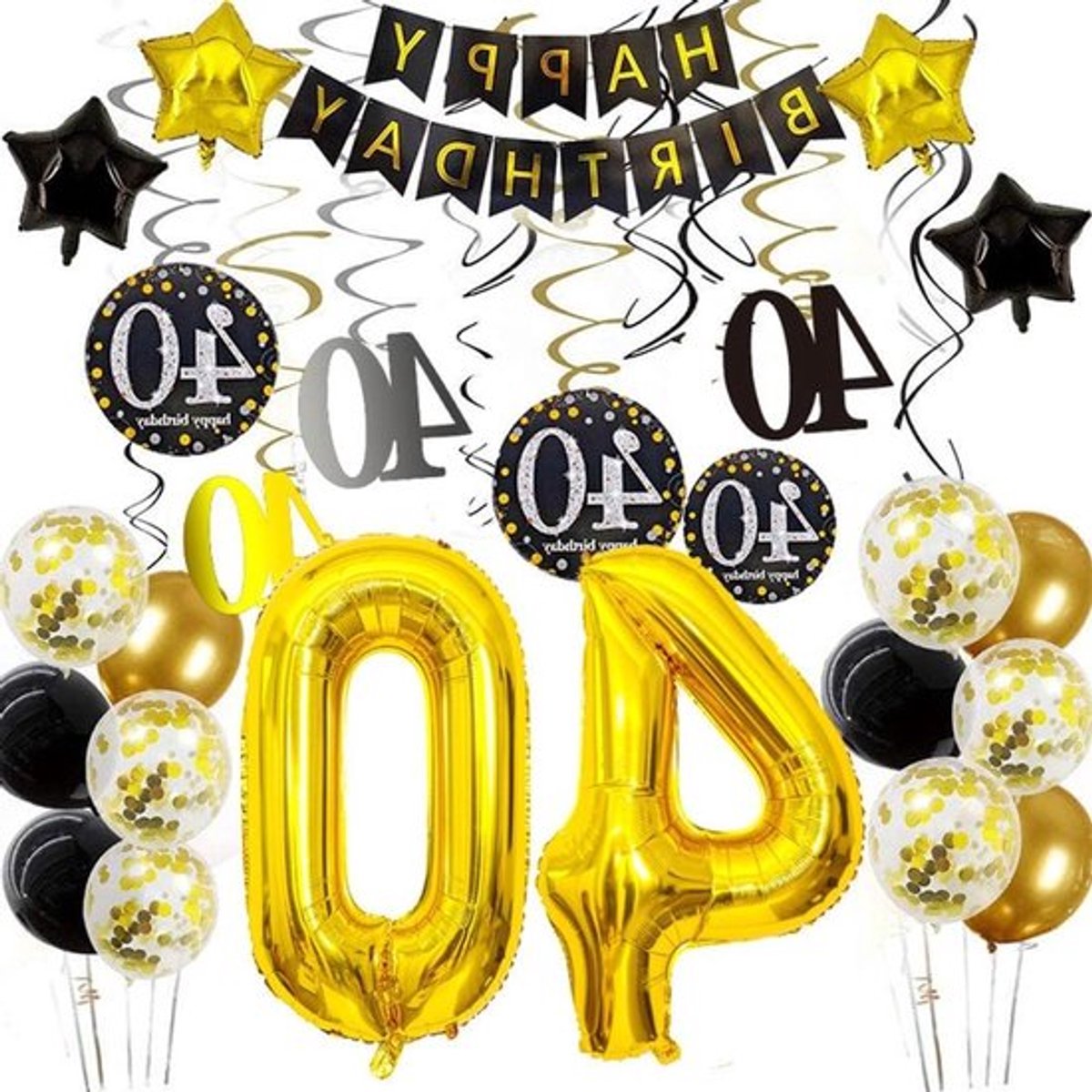 Verjaardagsfeest decoratie voor 40e verjaardag - Feestartikelen en cadeaus - Happy Birthday banner - Ballonnen en cijfers - Feestlinten