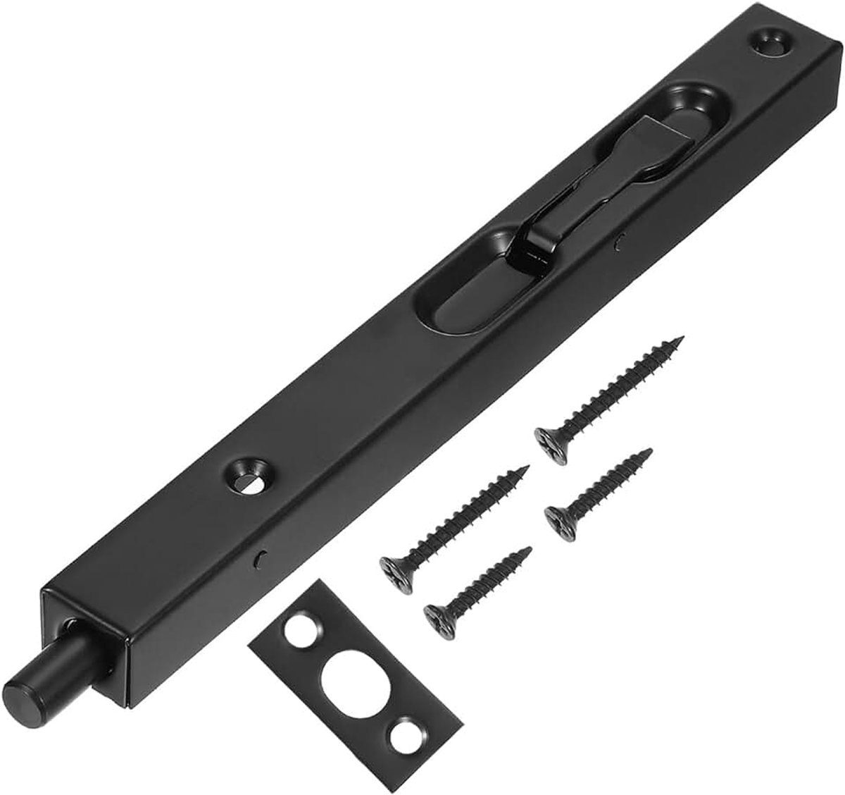 Insteekgrendel voor dubbele deuren, 19 x 2 cm, hendel voor dubbele deuren, fliphendelmechanisme, Franse deur, composiethout, dubbele borstel, roestvrij staal, oppervlak, schuifdeur, zwart
