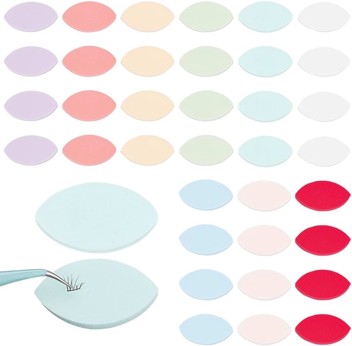 36 Stks 9 Kleuren Oefensponzen voor Beginners Lash Sponzen voor Oefening Oogvormige Praktijk Spons Wimper Kaart Spons Wimper Wimper Extensions Benodigdheden voor Vrouwen Beginners Wimper