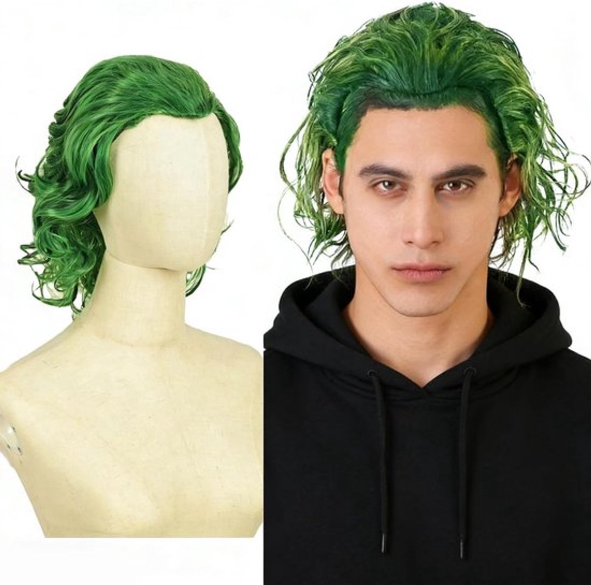 Korte Krullende Clown Joker Perkament voor Mannen - Groene Cosplay Haar voor Halloween en Carnaval Feest