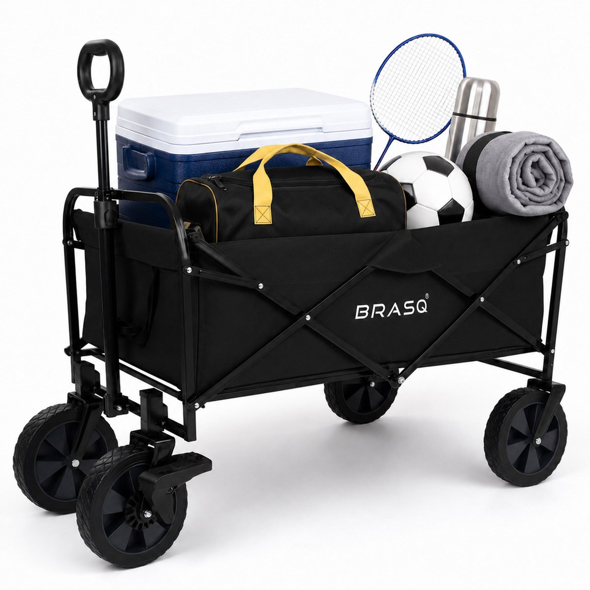 Bol.com BRASQ Bolderkar Opvouwbaar - 100 Liter - 80 KG Draagkracht - Draaibare wielen mét rem - 90x51x100 CM - Verstelbare hende... aanbieding
