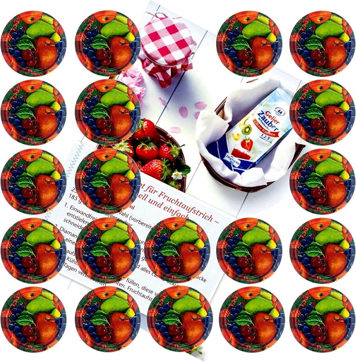 Deksels To 66 fruit decoratie geschikt voor 125 ml glazen incl. Diamant Suiker Gelierzauber receptenboekje
