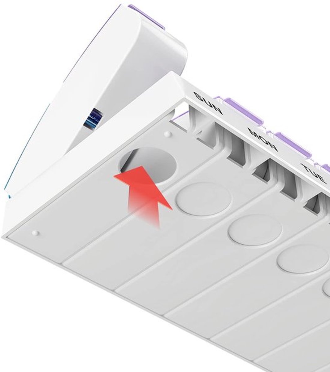 Wekelijkse pillenorganizer voor 's ochtends en 's avonds, 7-daagse vitamine- en pillenhouder, met een groot uitklapbaar vak, pillenrek voor tweemaal daagse dosering, geel en blauw deksel, reisvriendelijk ontwerp.