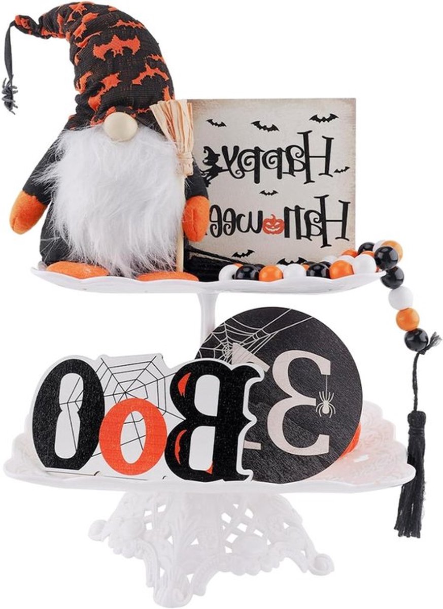 Houten Halloween decoraties met kabouters en happy Halloween middelpunt - Tafeldecoraties - Voor tafel huisviering