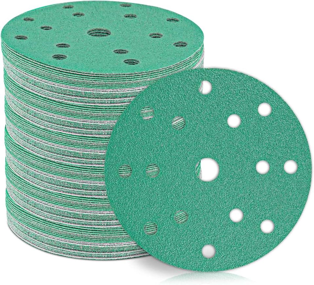 Schuurschijven 150MM, 15 gaten,korrelgrootte 60/80/120/180/400 (10 van elk), heavy-duty klittenband met klittenbandrug, schuurpapier voor excentrische schuurmachines, 50 schijfzakken