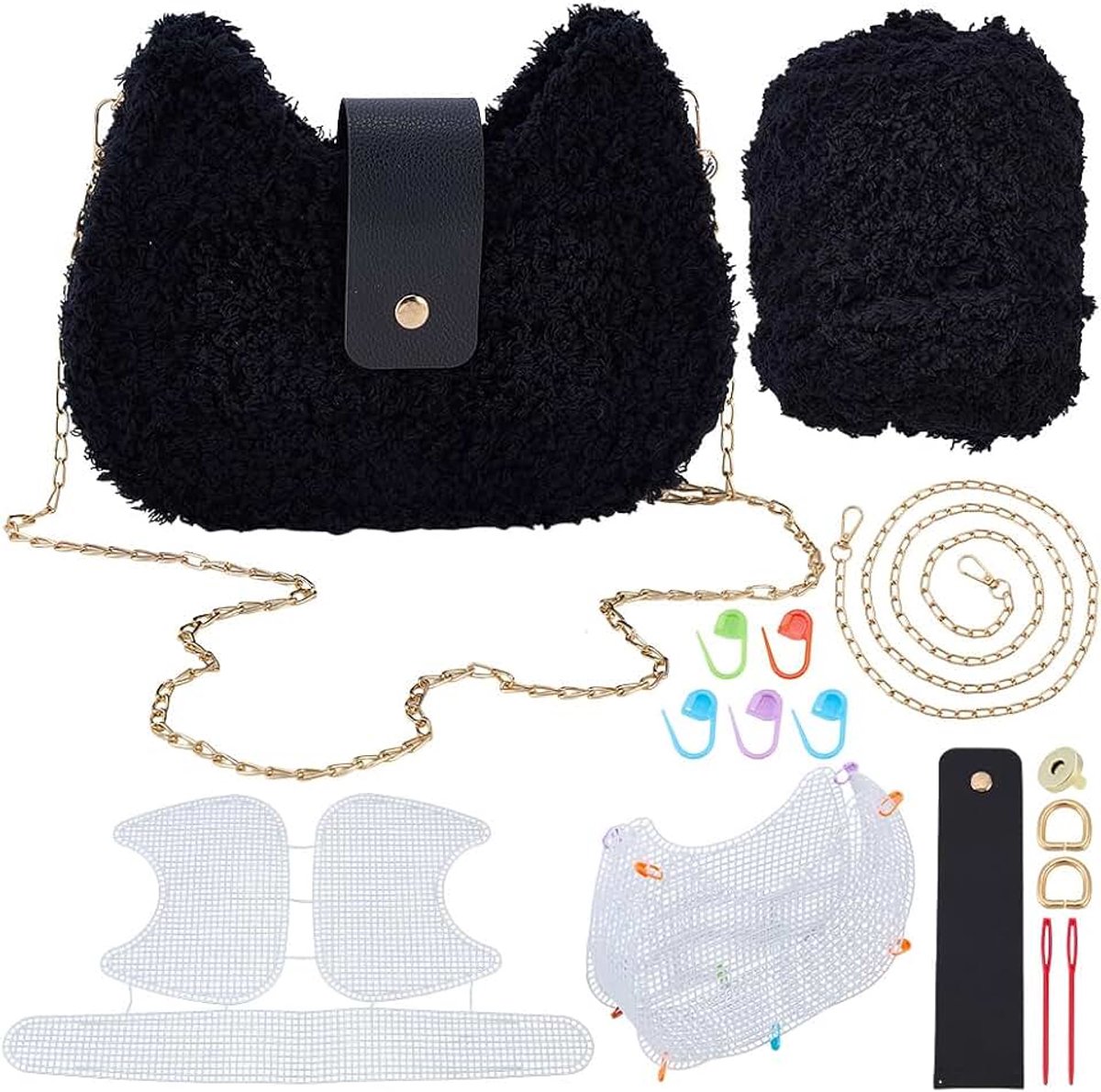 Plastic Mesh Bag Kit Plastic Canvas Sheets Crossbody Bag DIY Kruissteek Handtas Accessoires Mesh Canvas Handtas Kit met Instructies voor Beginners, Zwart