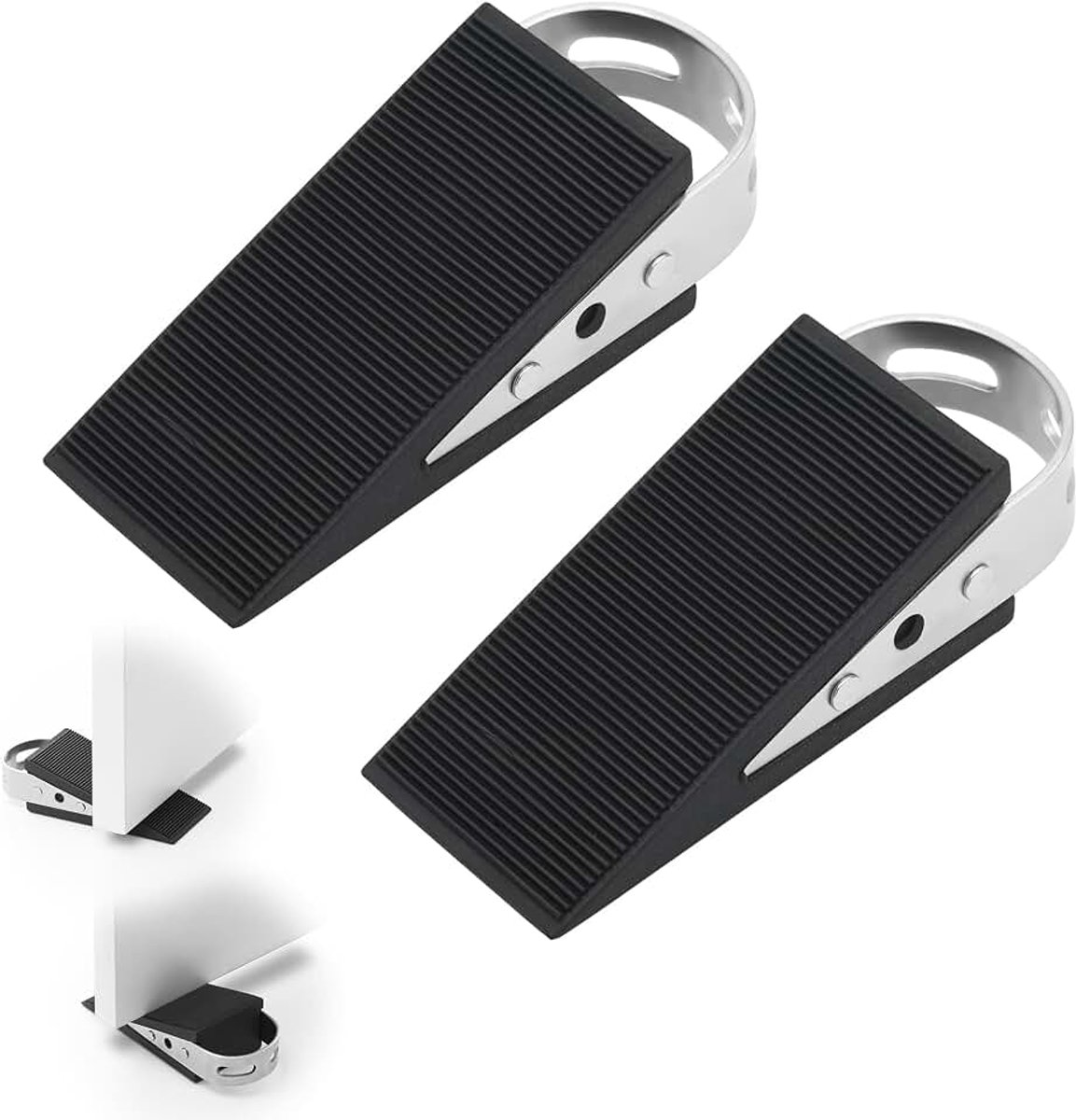 Set van 2 - Antislip Rubber Wig met RVS Handgreep | Voor 15-30 mm Deurspeling | Stil & Krasschermend | Universeel voor Alle Vloeren & Deuren