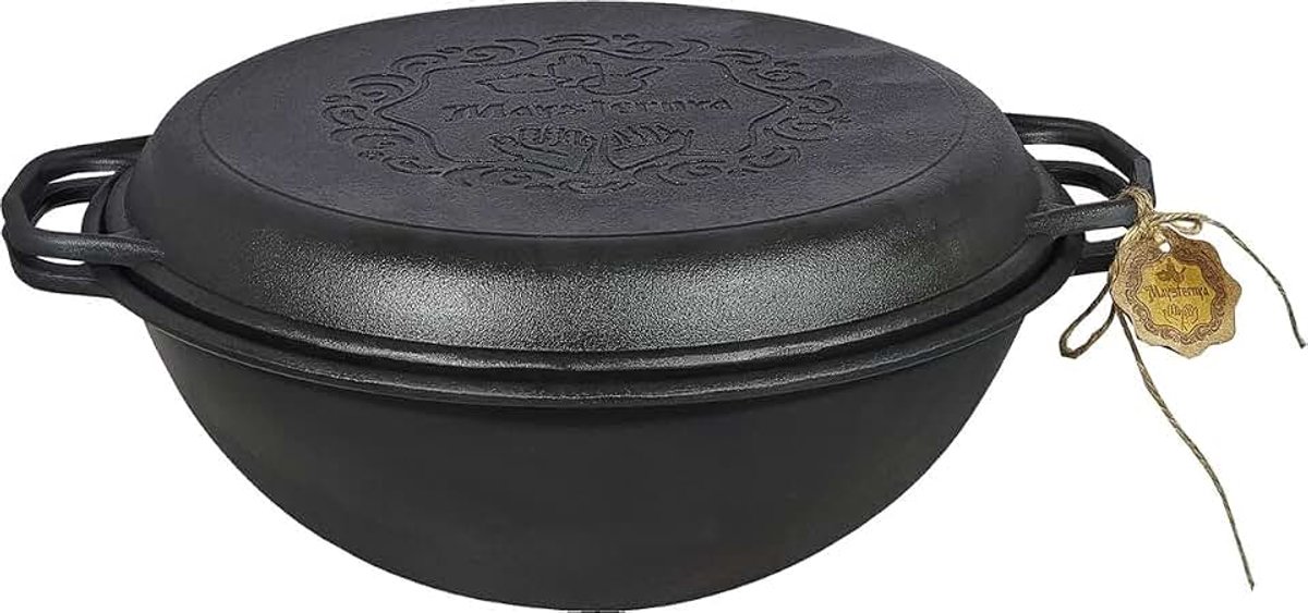 Oven Gietijzer 8 Liter – Outdoor Kookpan voor BBQ, Camping & Open Vuur – Gietijzeren Braadpan met Deksel – PFAS-vrij – Zwart