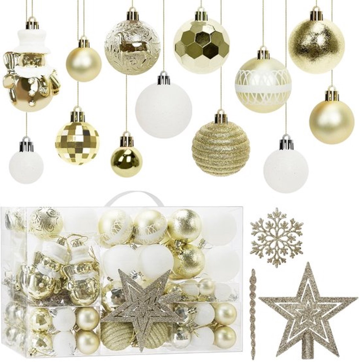 Kerstballen - Decoratie voor de kerstboom - Goud en wit - onbreekbaar - 102 stuks - Perfect voor elk gezin - Klassiek design