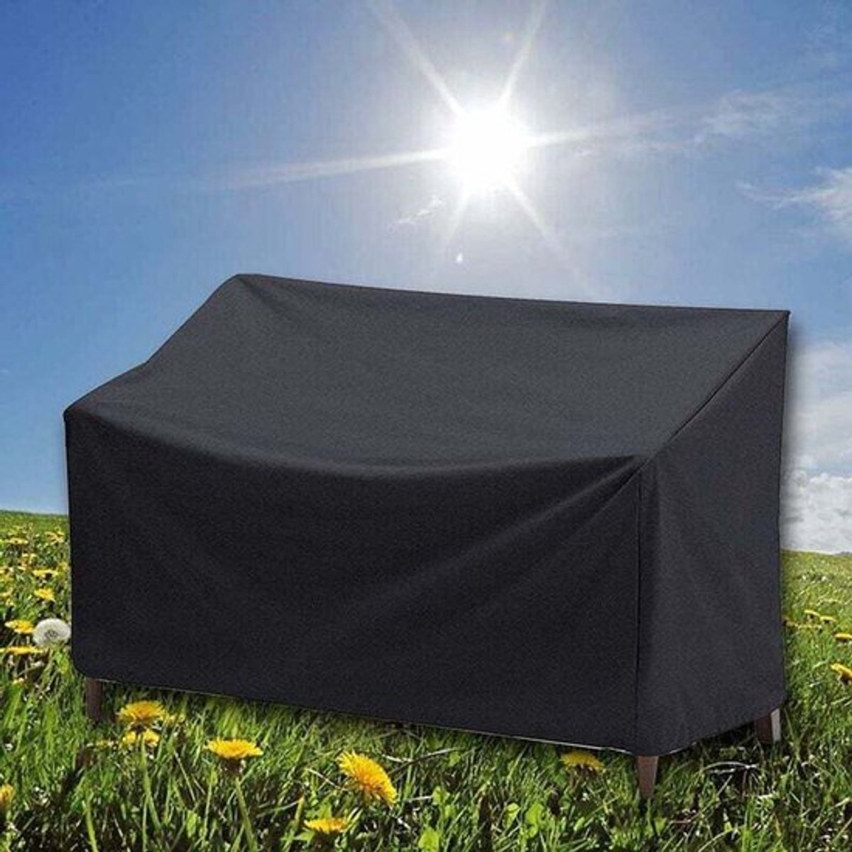 Tuinbankhoes - (190x66x89 cm) Zwarte, waterdichte tuinbankhoes voor vier personen, UV-bestendige stofhoes van Oxford-stof, geschikt voor buitenbanken.