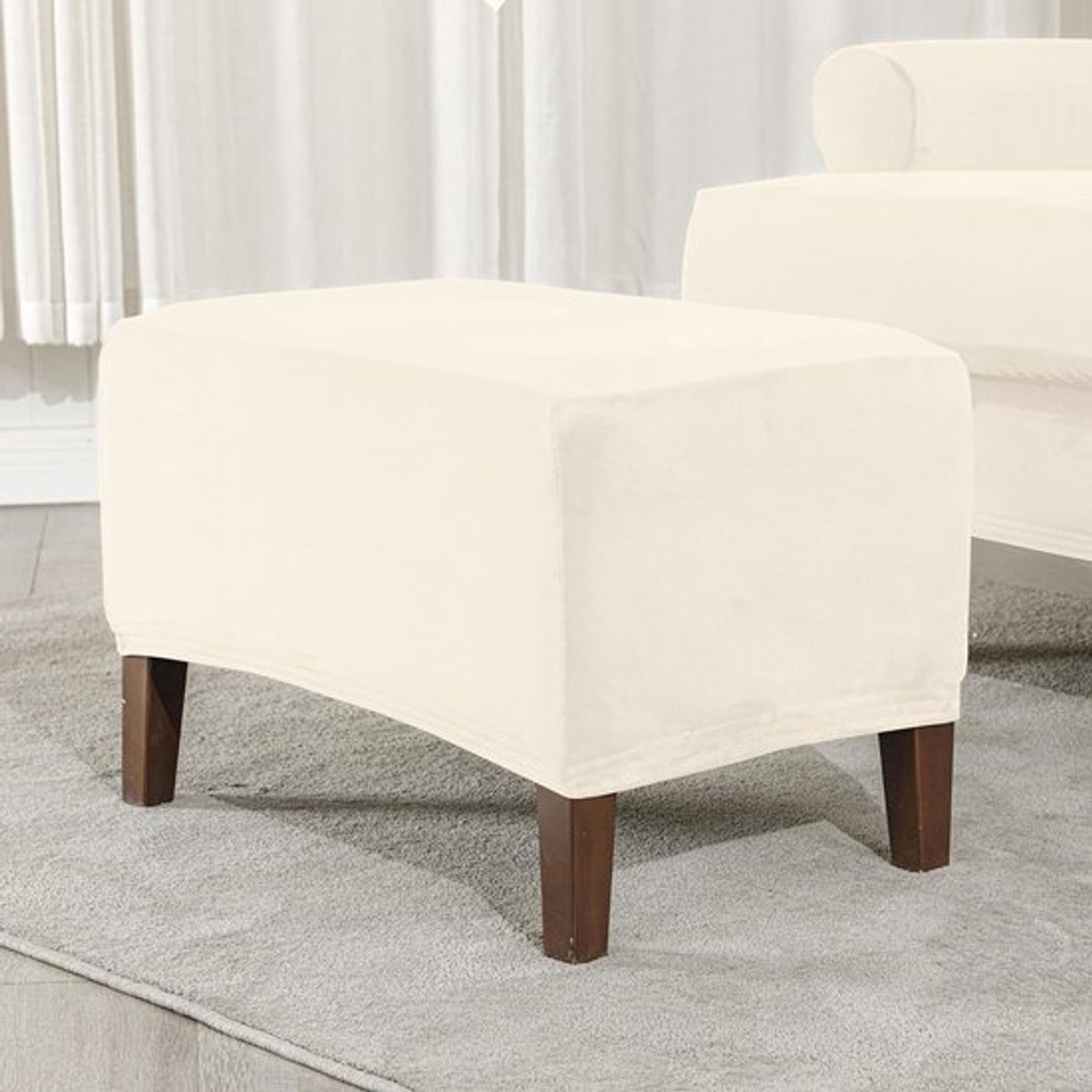 Elegante Ottomaanse Stoelbekleding van Velvet, Rekbare Voetensteunhoes, Witte Bekleding voor Voetenbank