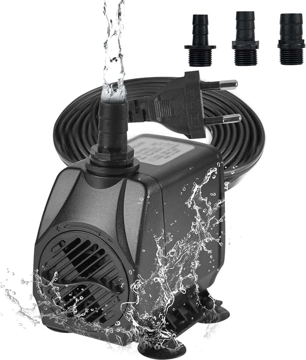 Fonteinpomp, 30 W, 2000 l/u, vijverpomp, kleine tuinfonteinpomp, pomp voor fonteinen, mini-waterpomp, aquariumpomp met EU-stekker
