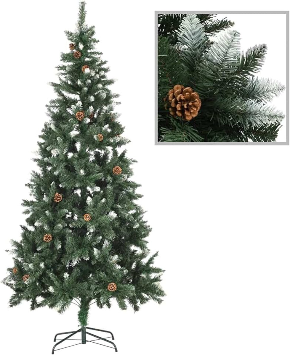 Kunstkerstboom, dennenappels, witte glitter, 210 cm, kerstdecoratie voor thuis, winkels, hotels en feestelijke evenementen, 284319