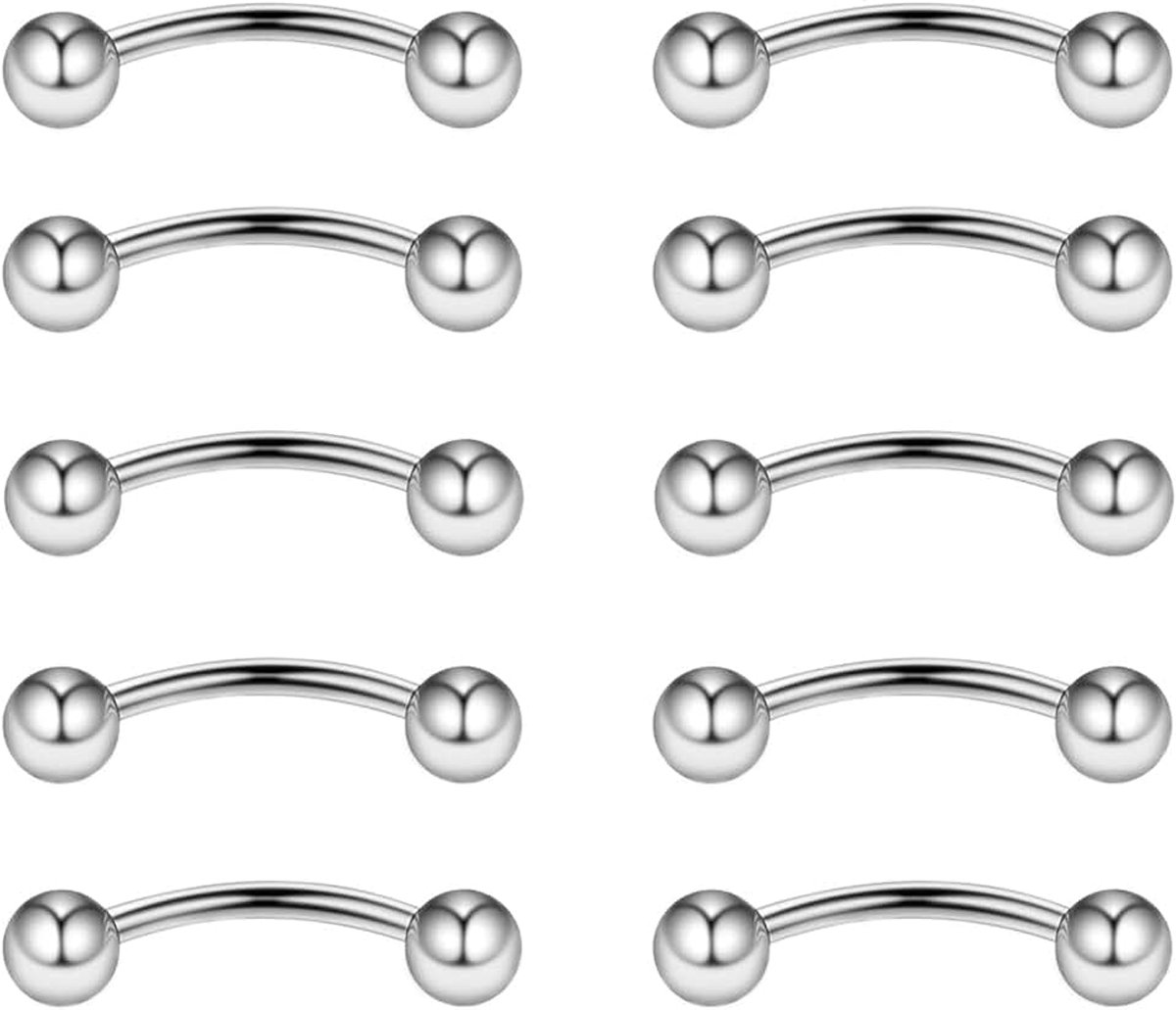 Barbells voor wenkbrauwen, lippen, rook, helix, tragus, brug, piercing, buik, piercing, 16 g, roestvrij staal, 6 mm, 8 mm, 10 mm