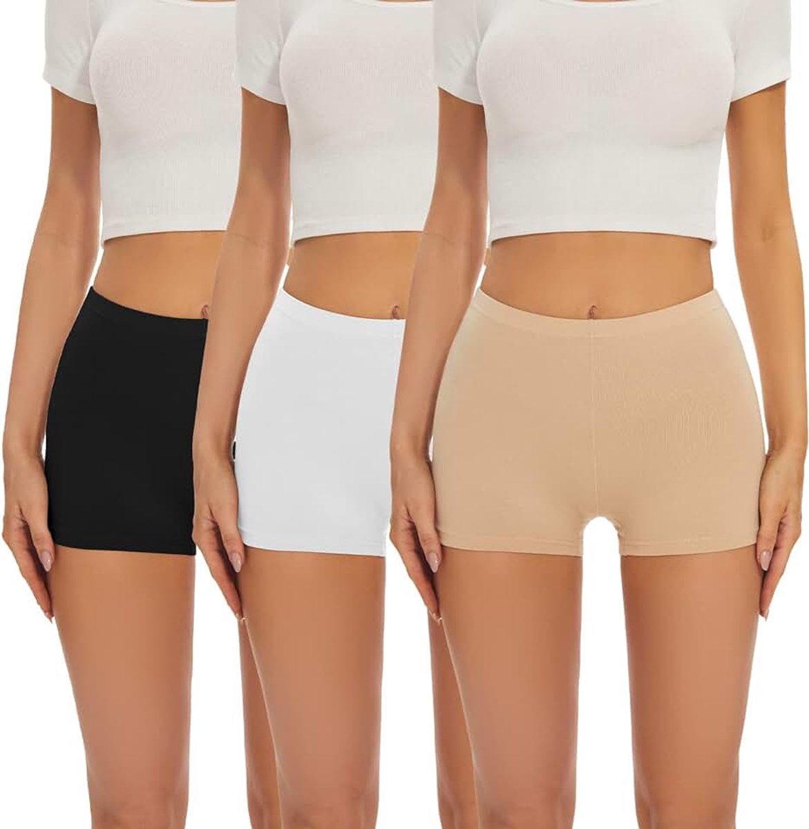 Shorts voor dames, katoen, onderbroek, ondergoed, hipsters, panty's, korte fietsbroek onder jurk, kruis van 100% katoen, zwart, wit, beige., XXL | Hotpants dames buikweg onderbroek naadloos korte fietsbroek dames onderbroek dubbel kruis slipje