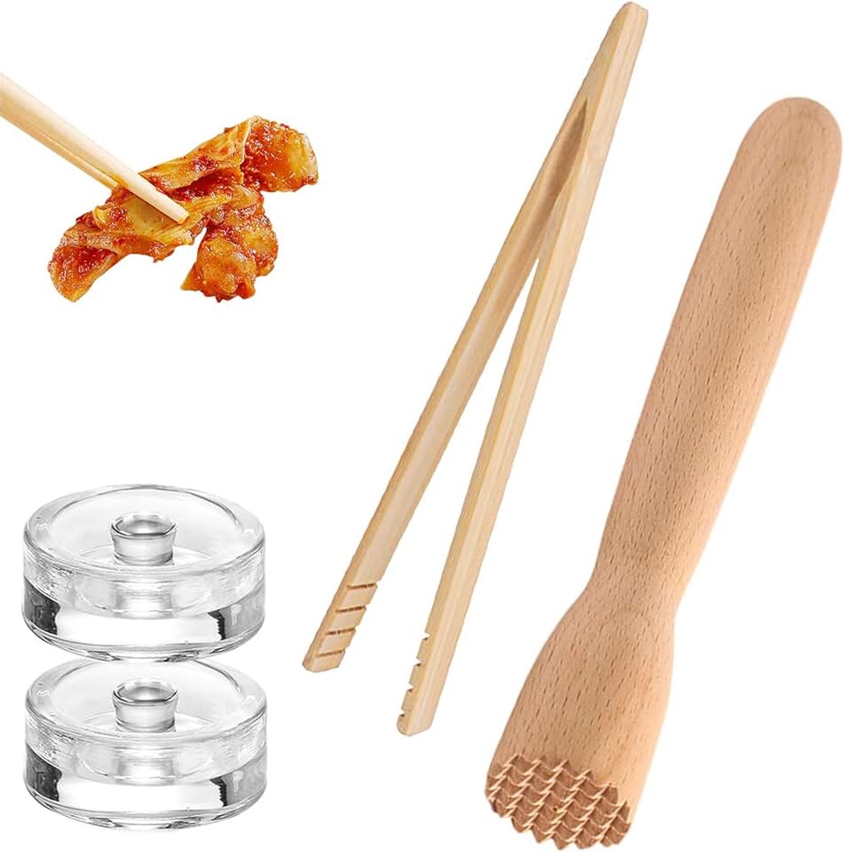Transparant glasgewichten, met kleine handgreep, feramentglazen met fermentatieventiel en gewicht, voor het fermenteren van zuurkool, kimchi en andere accessoires
