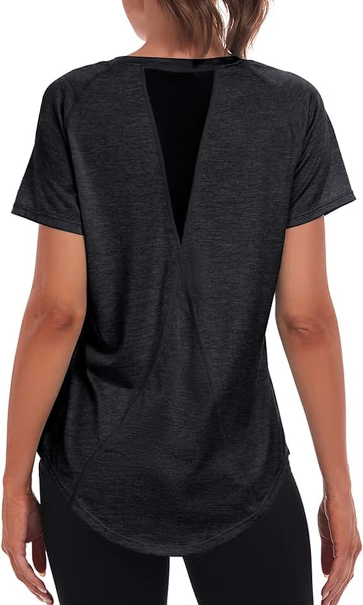 Sportshirts voor dames, korte mouwen, sporthemdje van lichtgewicht, vochtafvoerend en sneldrogend gaasstof met een losse pasvorm.
