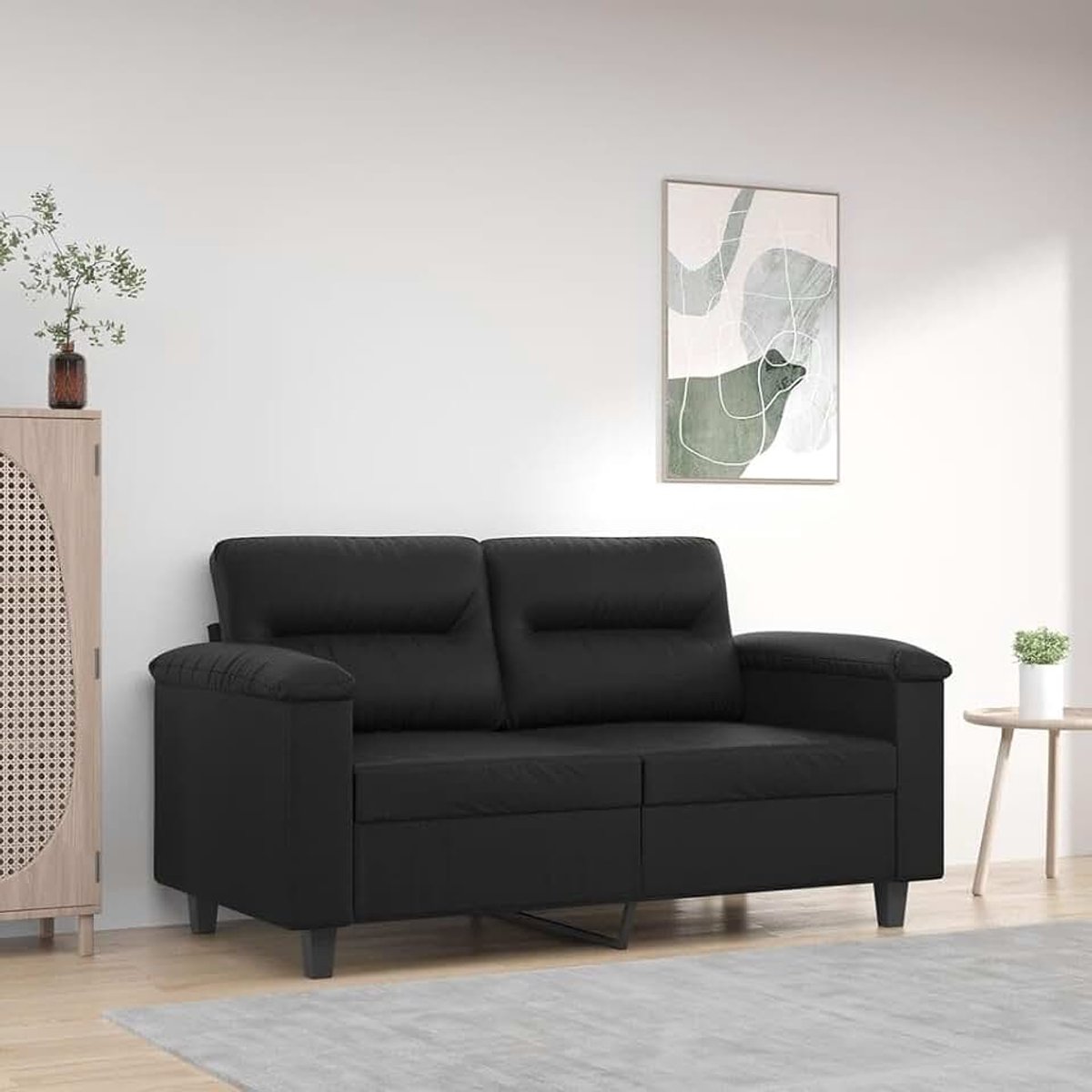 2-zitsbank, zwart, slaapkamerbanken, kantoorbanken voor hotel, 120 cm, kunstleer