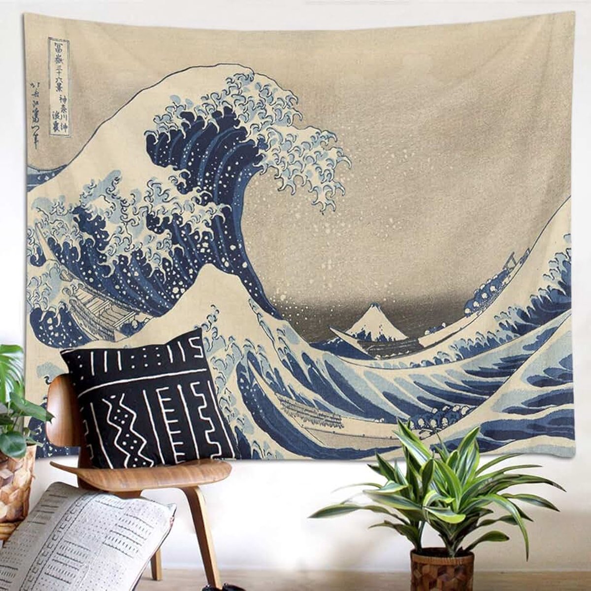 Wandtapijt Japanse Oceaangolf Vintage Tapijten Woondecoratie voor Woonkamer Slaapkamer Room Decor,150x100cm