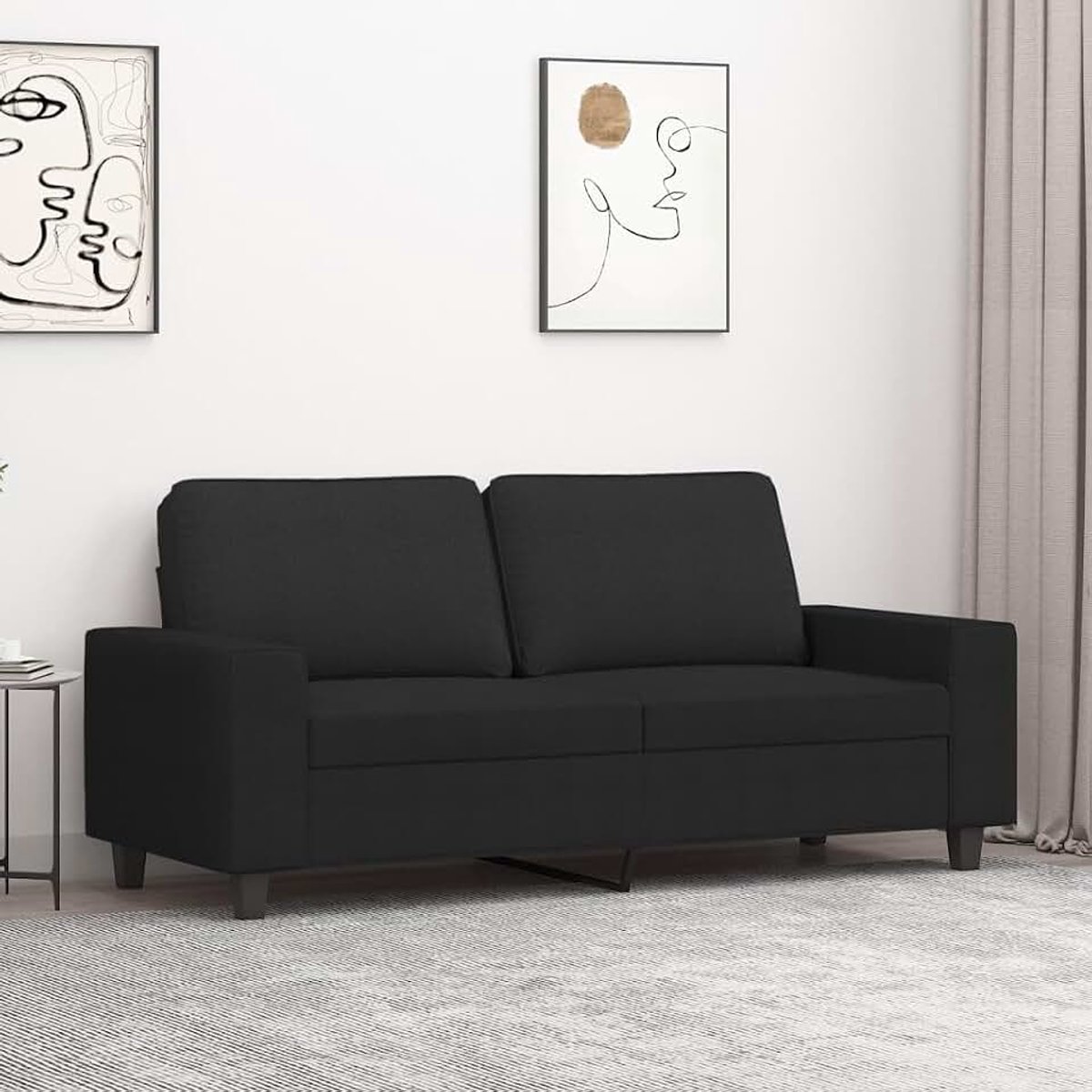 2-zitsbank, zwart, slaapkamerbanken, kantoorbanken voor woonkamer, 140 cm, stof