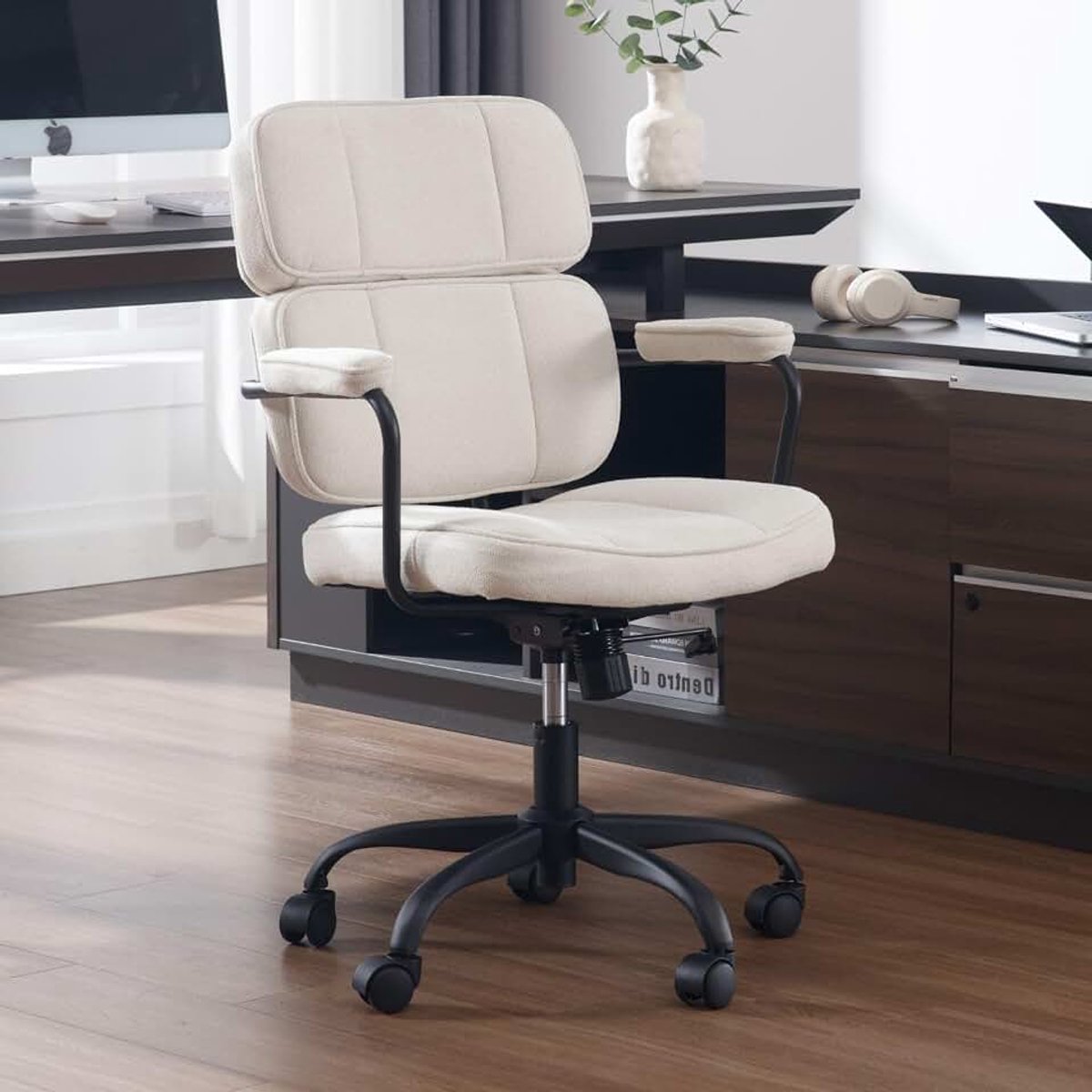 Chairus Bureaustoel, draaibaar, chenille, wit | Moderne bureaustoel, vergaderstoel met verstelbare hoogte