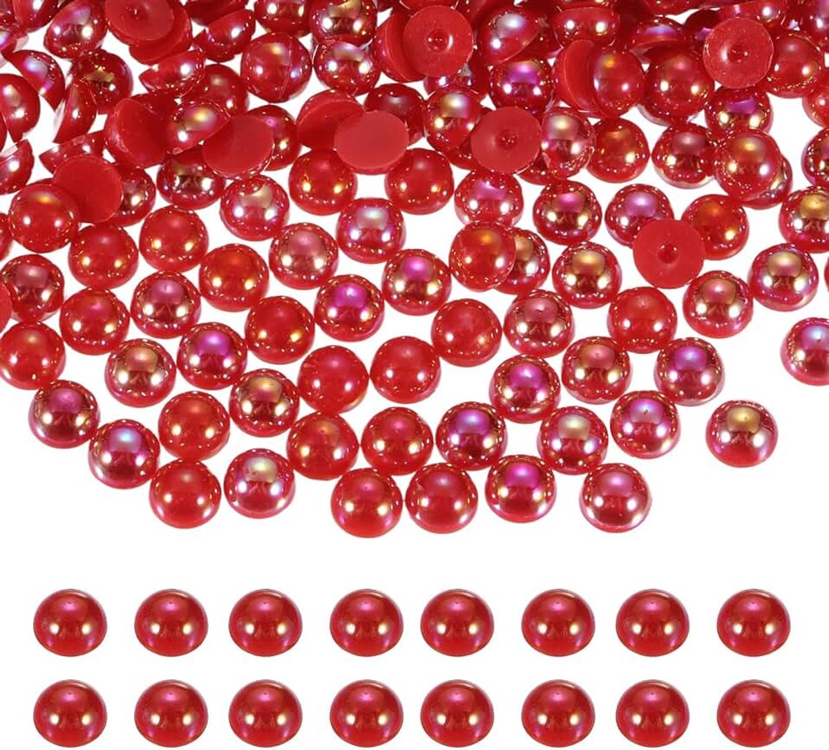 Kralen, 4 mm, kunststof, halve kralen, plat, imitatie cabochon, losse kralen, strass, voor doe-het-zelf, kleding, kopjes, schoenen, nageldecoratie (donkerrood, AB)