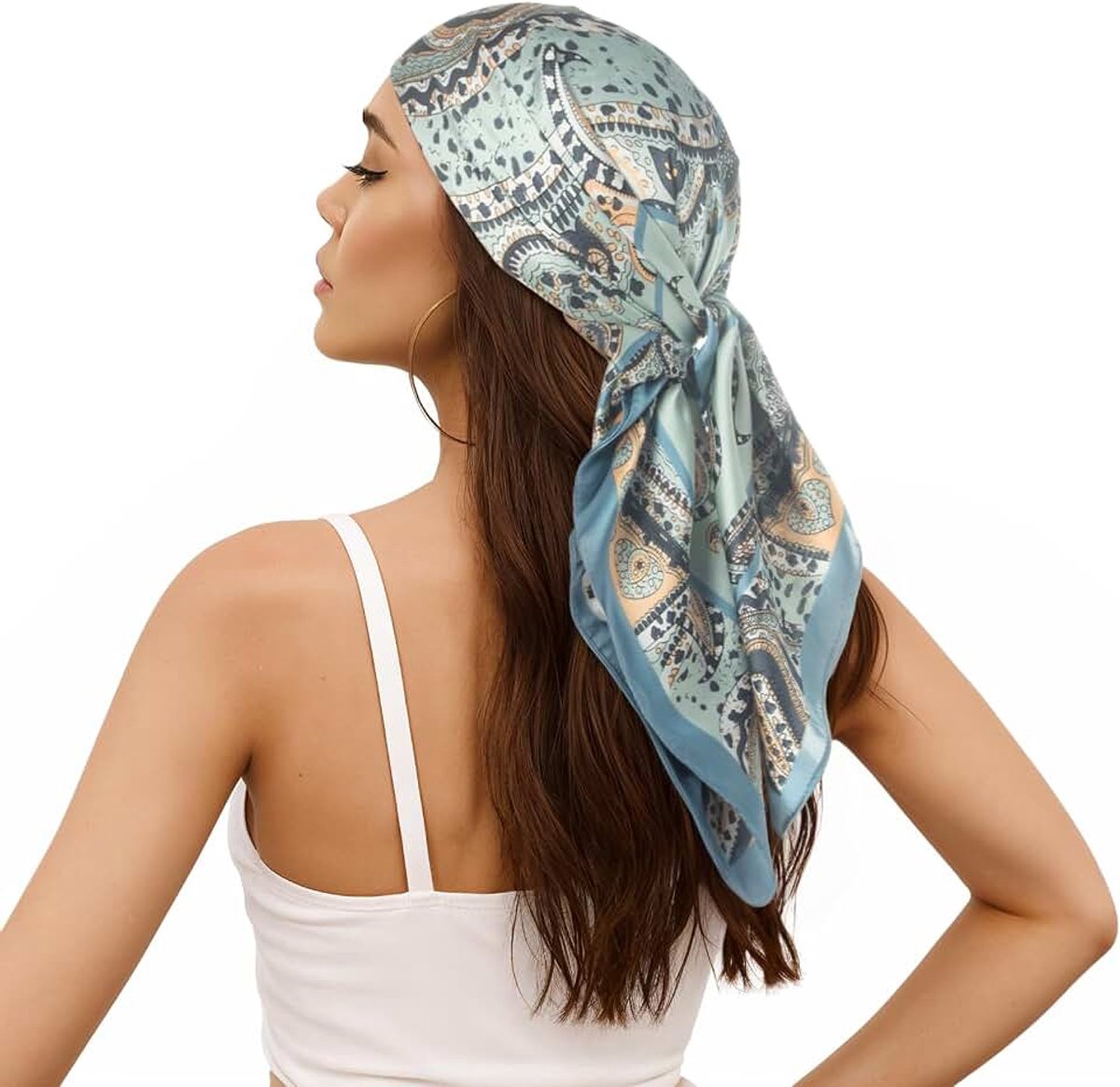 Zomerbedrukte sjaal 70 x 70 cm, lichte en veelzijdige sjaal voor vrouwen, mode-accessoire voor haar of tas