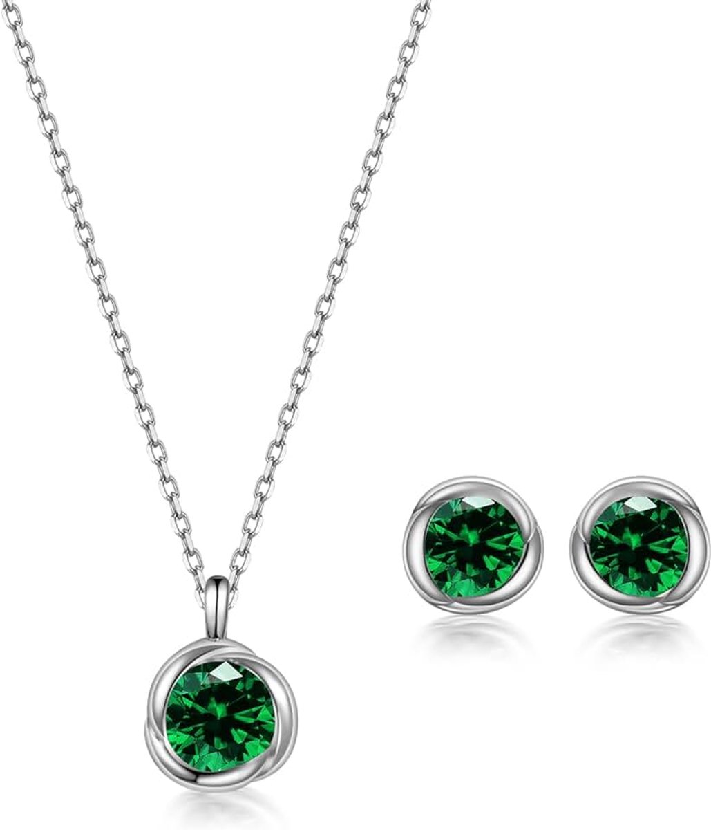 Immobird sieraden set dames sterling zilver 925 met geboortesteen Rose hanger ketting en oorbellen set cadeau voor vrouwen mama meisje