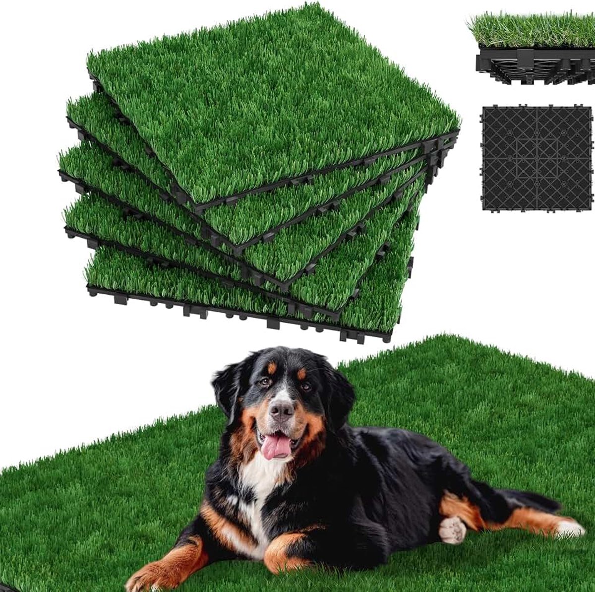 Kunstgrastapijt voor buiten, 4 cm dikke gazontegels, maagdengroen, grasmat, kunstgazontapijt, vloerbedekking voor tuin, terras, balkon, 1 m²