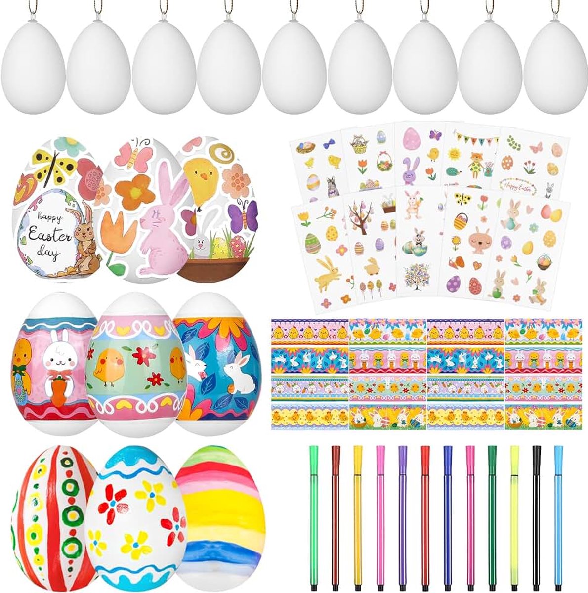 Witte plastic paaseieren, 12 stuks Decoratie voor paaseieren