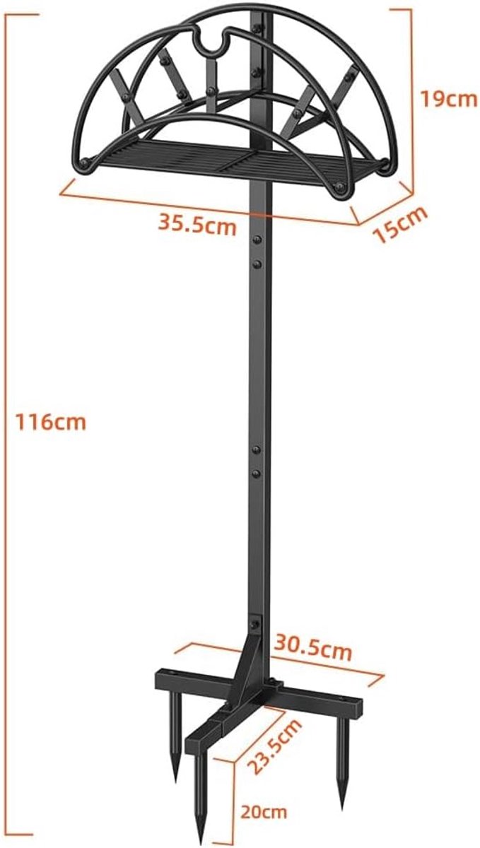 Tuinslanghouder, Slangpijphouder Vrijstaande Slanghouder Afneembare Metalen Tuinslang Opberg Organisator, Heavy Duty Tuinslanghouder met een extra opslaglaag, Zwart — afbeelding 4