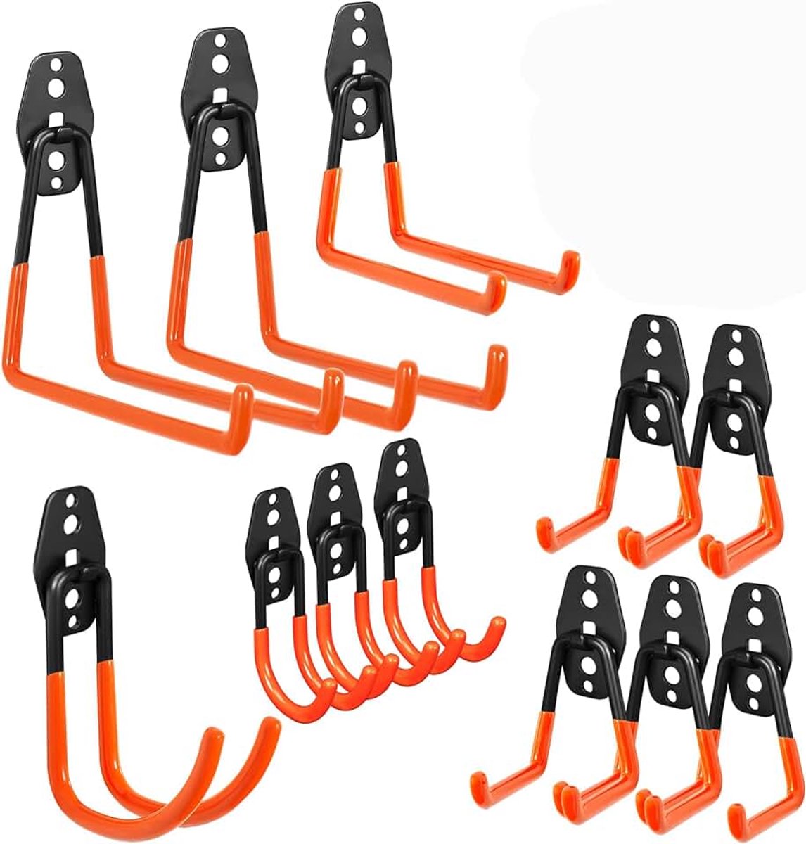 Haken garage, dubbele haken, 12 stuks, apparaathaken voor elektrisch gereedschap, ladders, skateboard, wandhaken, zware belasting