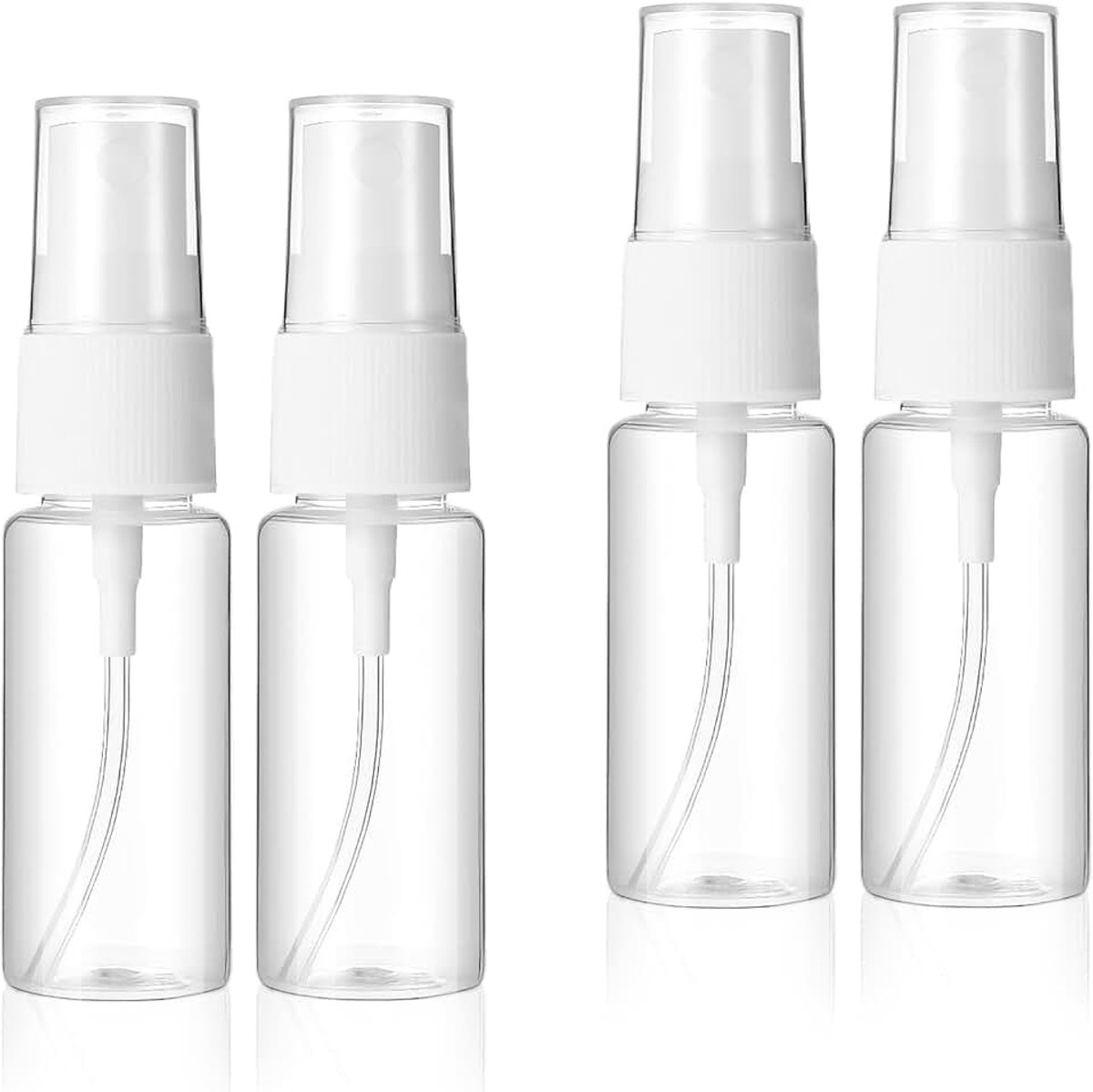 4 stuks kleine spuitflessen, 20 ml, leeg, draagbare plastic mini-spuitfles, navulbare spuitflessen, herbruikbare transparante verstuiverflessen voor parfums, water, cosmetica