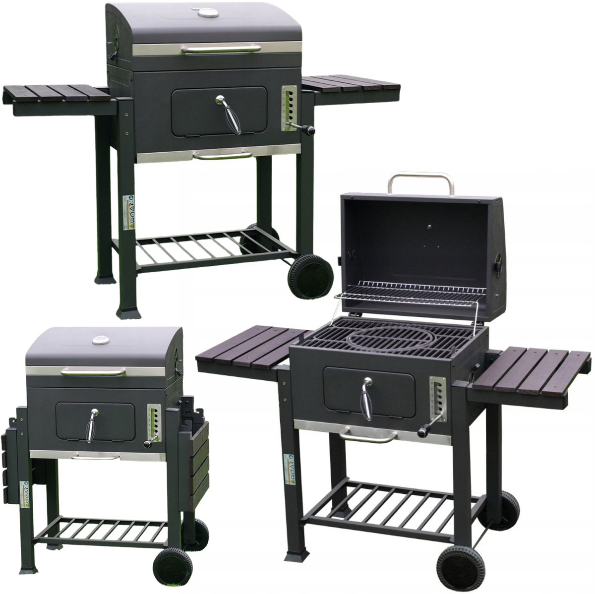 XXL Kolen Gril met Deksel, Zijplanken & Wielen - Incl. Thermometer