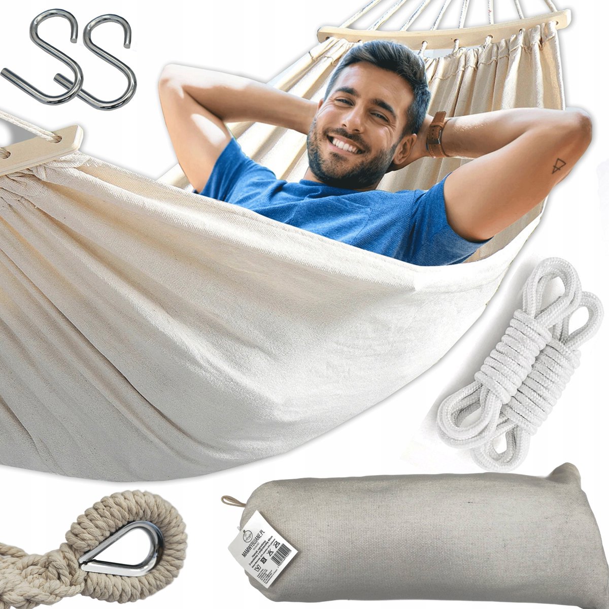 XXL Tweepersoonshangmat met Houten Spreidstok 260x155cm, 250kg
