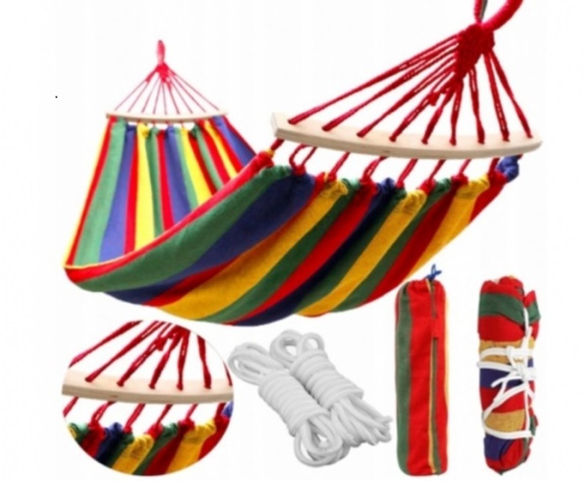 Tweepersoonshangmat met stang - 2 personen, 260x160cm, 200kg