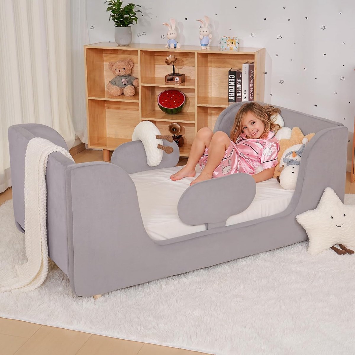 70 x 140 cm, volledig gevoerd fluweel, wolkenzacht kinderbed, vloerbed voor jongens en meisjes (grijs)