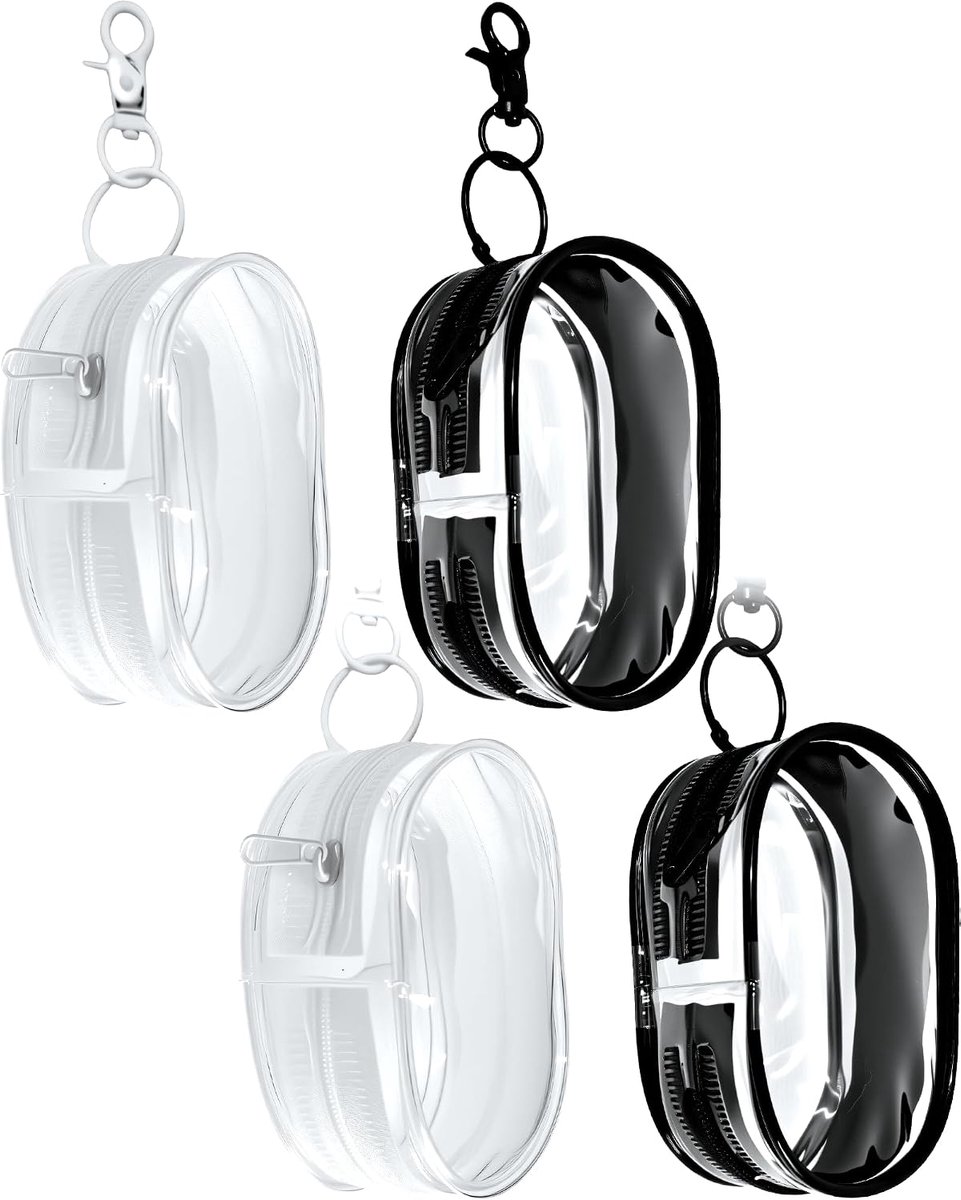 4 stuks doorzichtige mini-muntzakjes, sleutelhangers, mini-transparante make-uptas, waterdichte make-uptas, datakabel-organizer, ritszakje, zwart/wit, Set van 4 transparante make-uptassen